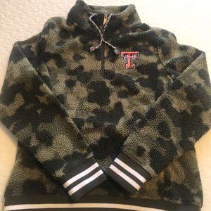 Champion Texas Tech "Varsity" Sherpa Women Quarter Zip in Camo Green Sz Medium